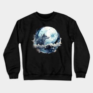 Wolf looking at full moon Crewneck Sweatshirt